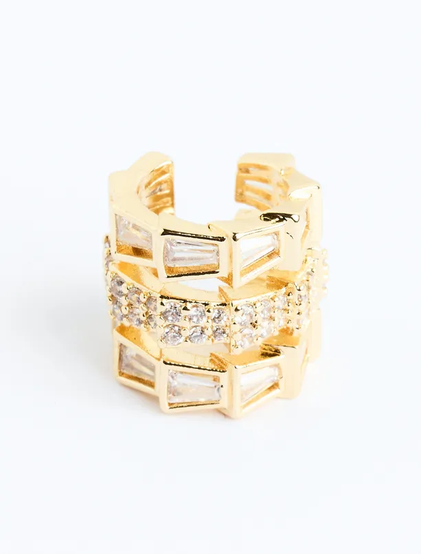 Women Yellow Geometric Figured Joint Earrings with Polished Stone Detail