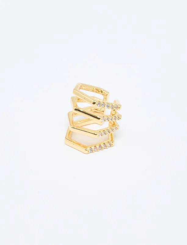 Women Yellow Four Row Earrings with Polished Stone Detail