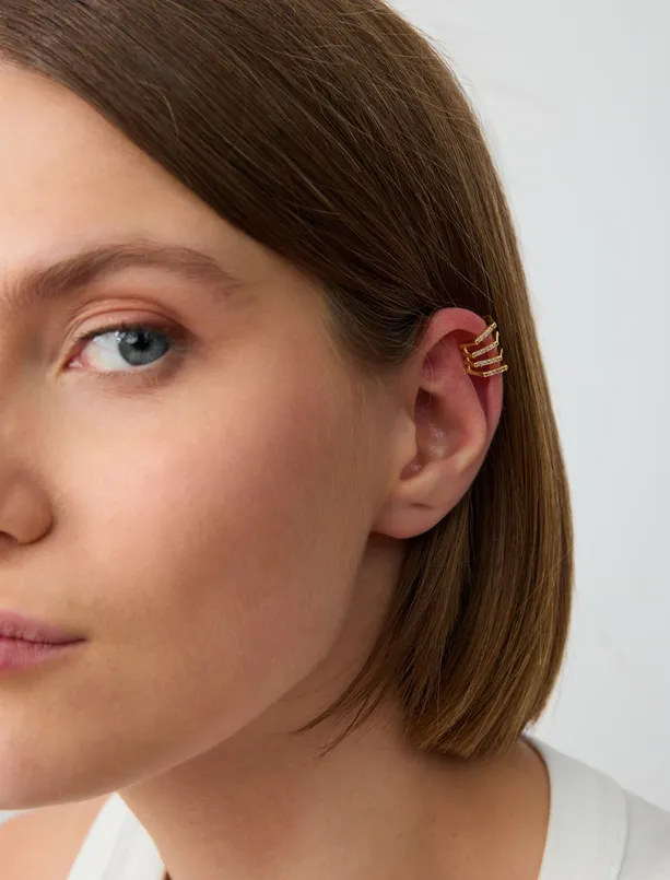 Women Yellow Four Row Earrings with Polished Stone Detail