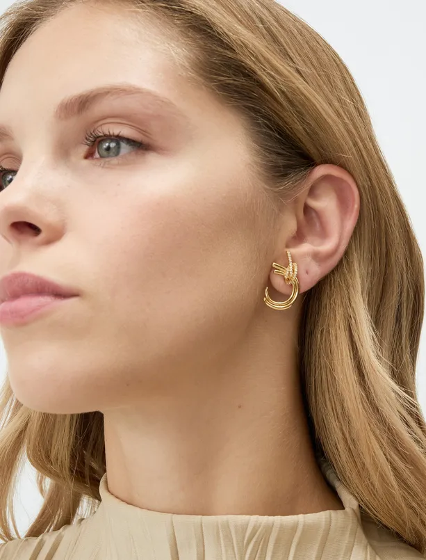 Women Yellow Half Moon Figured Shiny Earrings