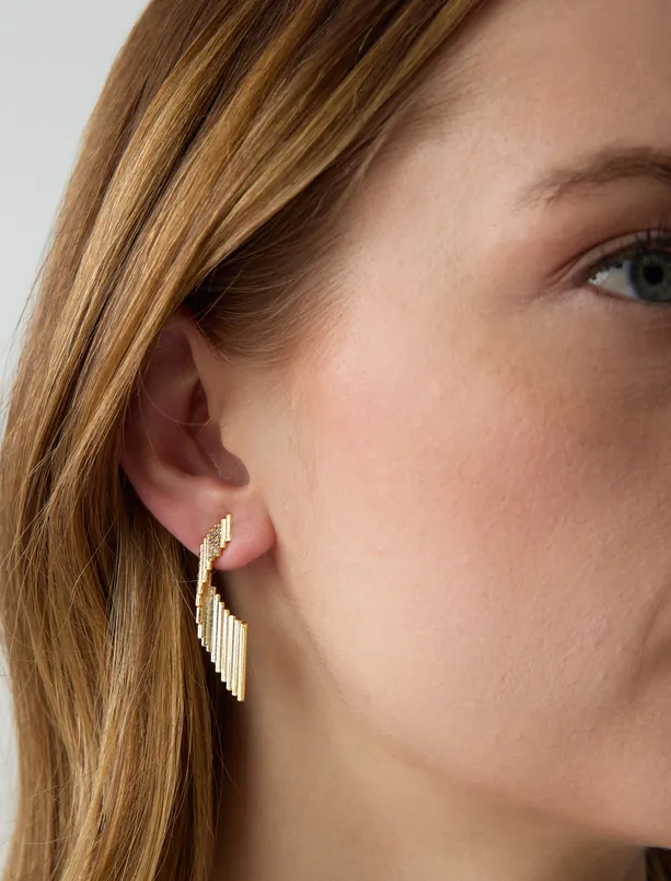Women Yellow Asymmetric Figured Shiny Earrings