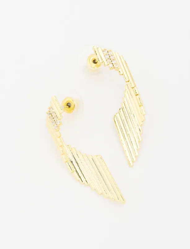 Women Yellow Asymmetric Figured Shiny Earrings