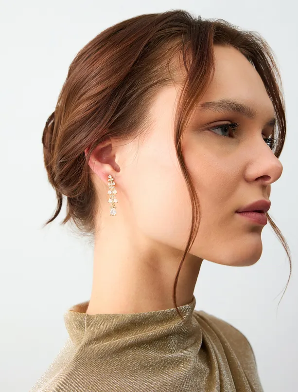 Women Yellow Dangling Earrings with Shiny Stone Detail