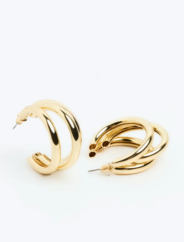 Women Yellow Multiple Ring Figured Earrings
