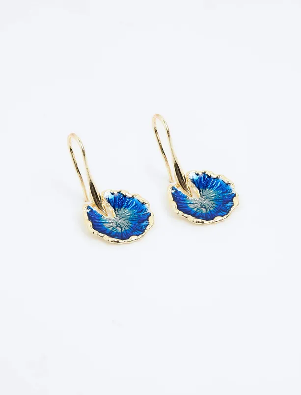 Women Blue Flower Figured Enamel Earrings