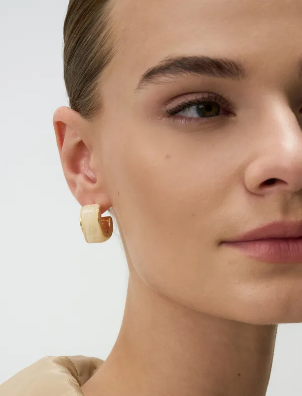 Women White Half Hoop Modern Figured Earrings