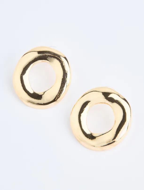 Women Yellow Round Figured Shiny Earrings