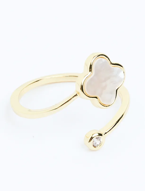 Women Yellow Shamrock Figured Shiny Stone Ring