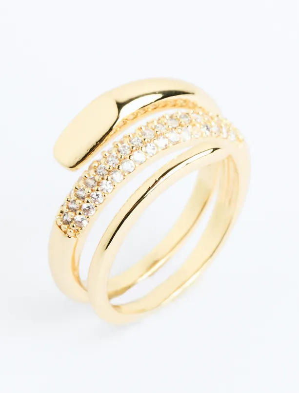 Women Yellow Adjustable Ring with Shiny Stone Detail