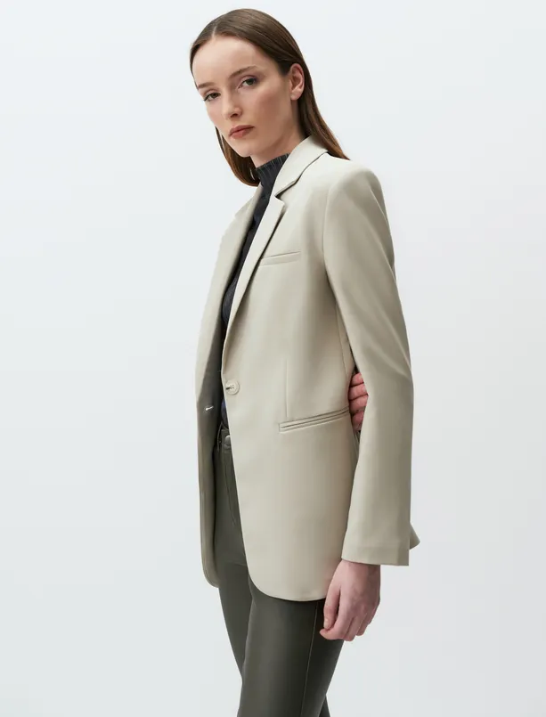 Bayan Bej Uzun Kollu Blazer Ceket