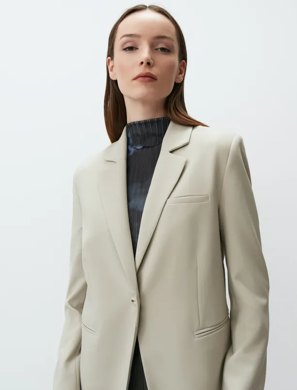 Bayan Bej Uzun Kollu Blazer Ceket