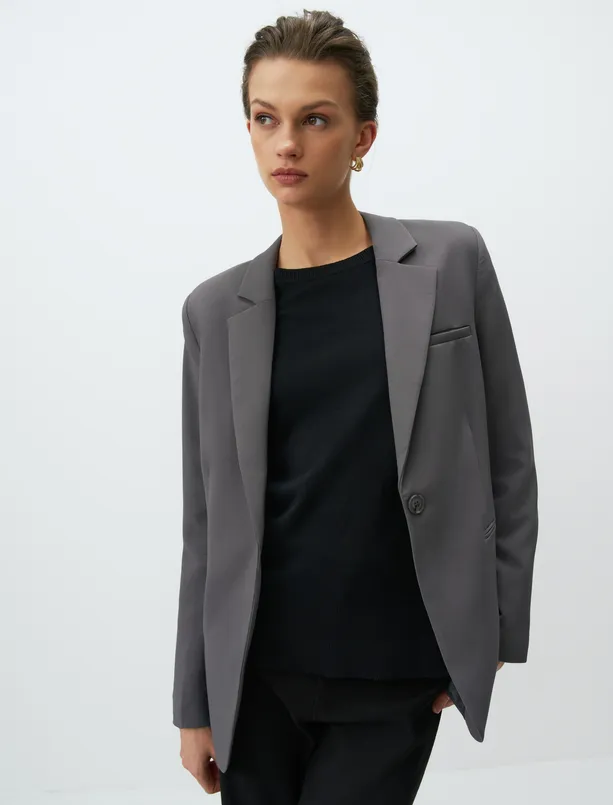 Bayan Antrasit Uzun Kollu Klasik Blazer Ceket