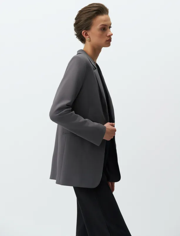 Bayan Antrasit Uzun Kollu Klasik Blazer Ceket