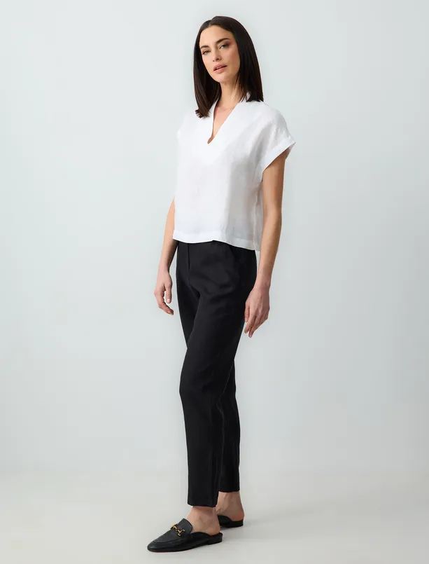 Women Black 100% Linen Straight Cut High Waist Pants