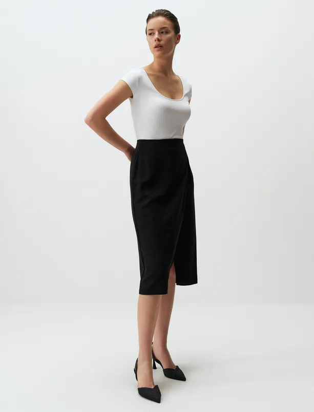 Women  Regular Waist Midi Linen Blend Skirt with Slits