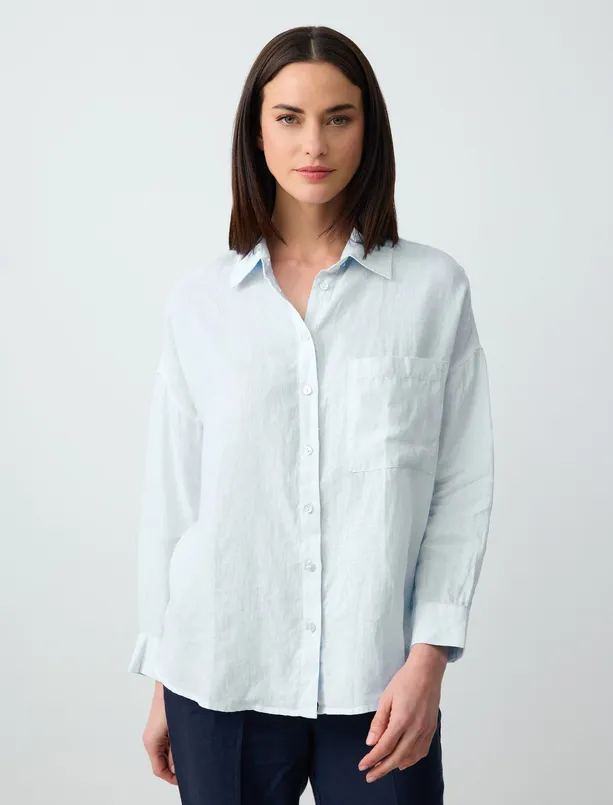 Women  100% Linen Oversized Long Sleeve Shirt with Pockets