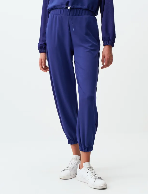 Bayan Mavi Normal Bel Lastikli Paça Cepli Jogger Pantolon