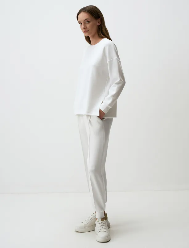 Women White High Waist Slim Leg Jogger Pants with Pockets