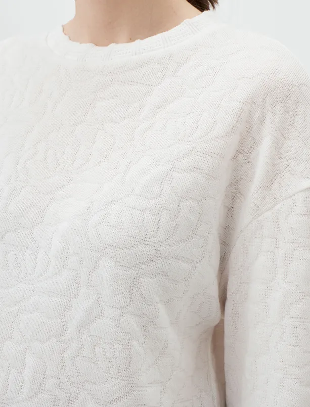 Bayan Ekru Yuvarlak Yaka Uzun Kollu Sweatshirt