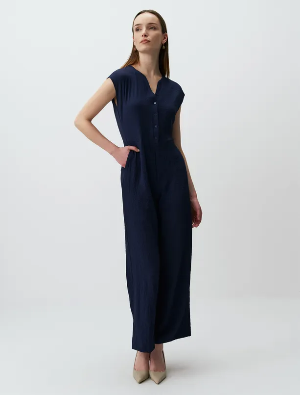 Women Dark Blue Loose Fit Plain Jumpsuit