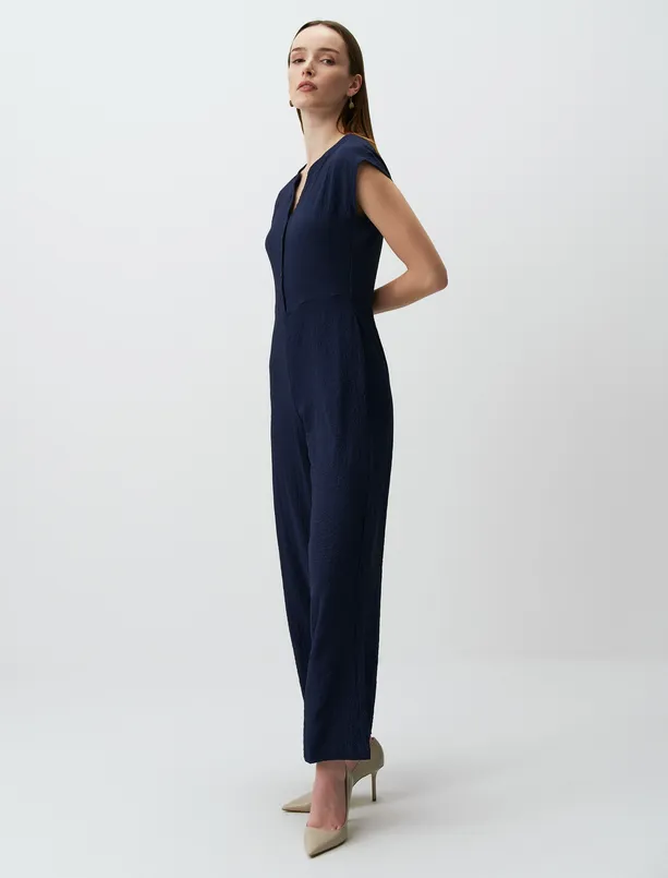 Women Dark Blue Loose Fit Plain Jumpsuit