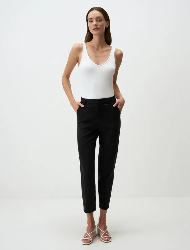 Bayan Siyah Normal Bel Cepli Gabardin Pantolon
