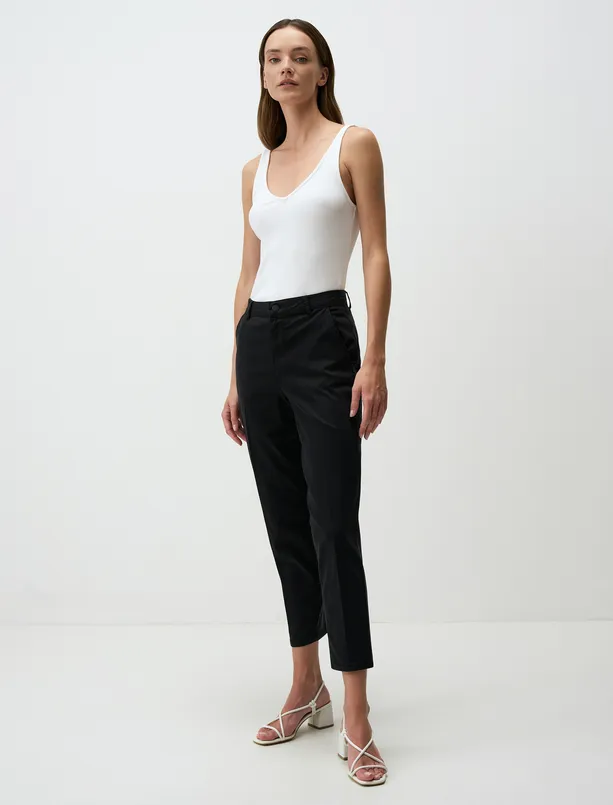 Bayan Siyah Normal Bel Cepli Gabardin Pantolon