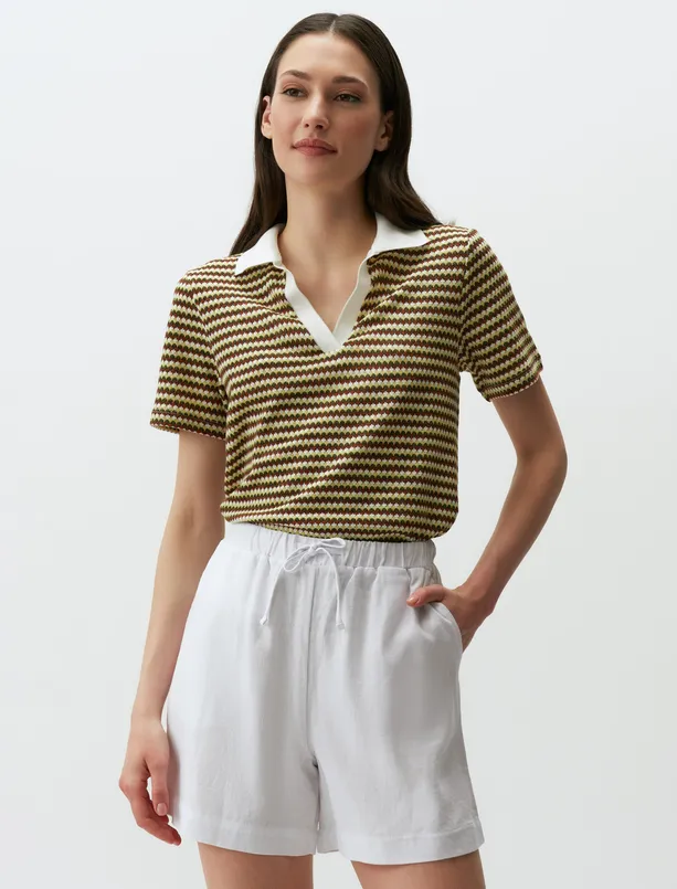 Women White Loose Fitted Linen Shorts with Tie Waist