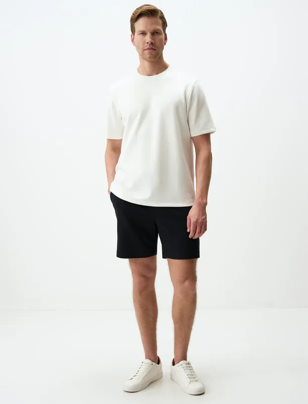 Women Black Straight Cut Mens Shorts with Tie Waist