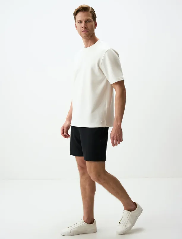 Women Black Straight Cut Mens Shorts with Tie Waist