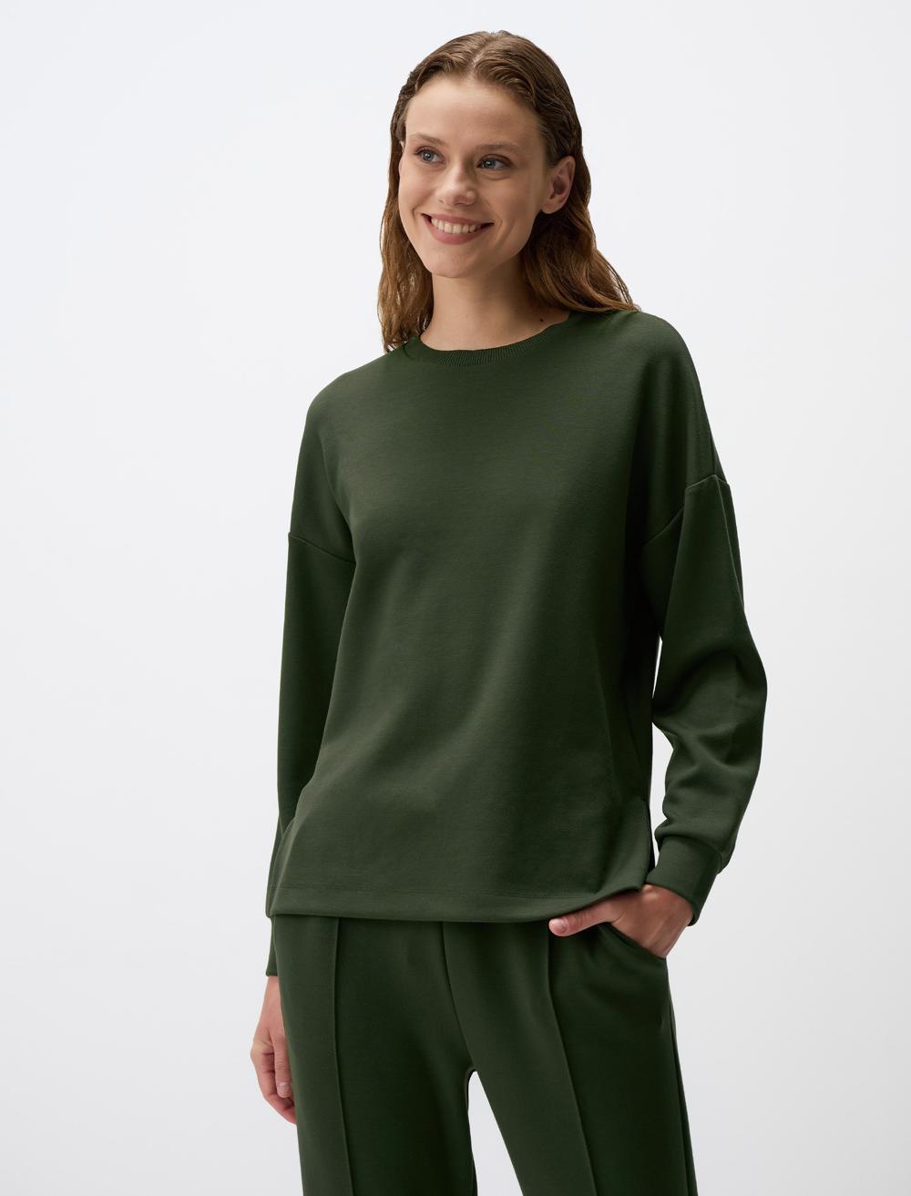 Bisiklet Yaka Uzun Kollu Oversize Modal Sweatshirt