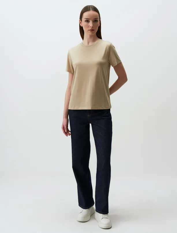 Women Mink Straight Cut Crew Neck Short Sleeve Basic T-Shirt