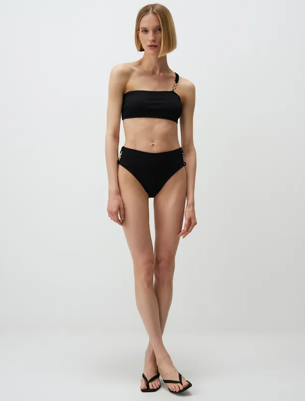 Women Black Bikini Top with One Shoulder Accessories