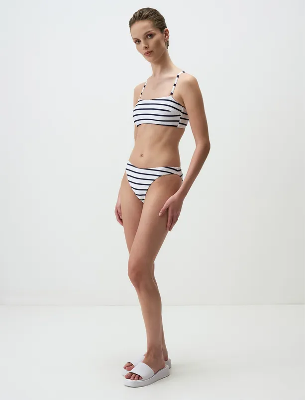 Bayan Beyaz Çizgili Bikini Takımı