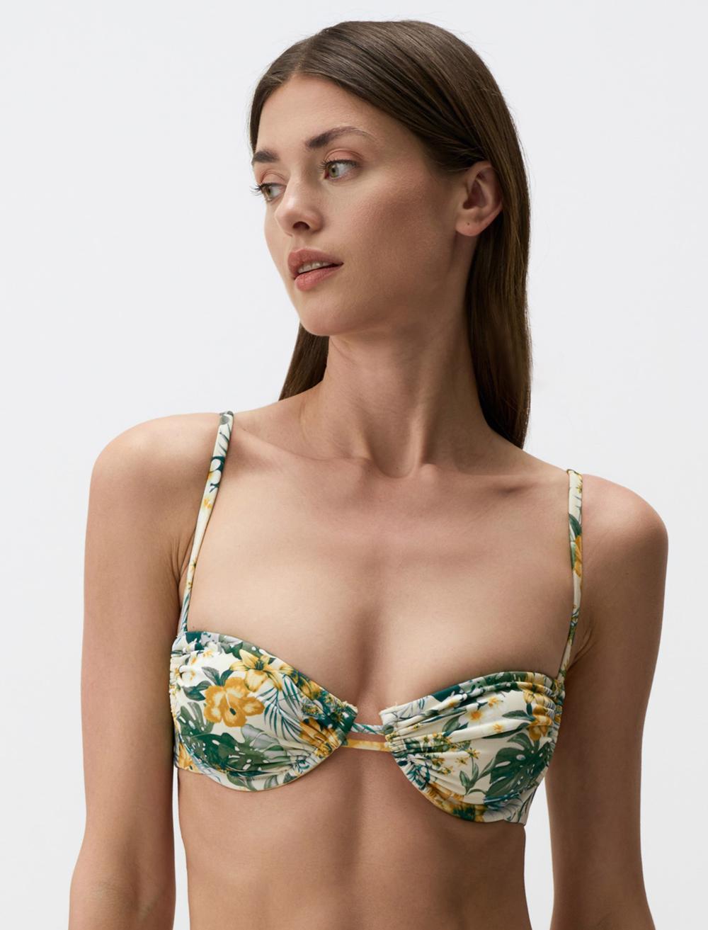 Ayarlanabilir Askılı Çiçek Detaylı Bikini Üst