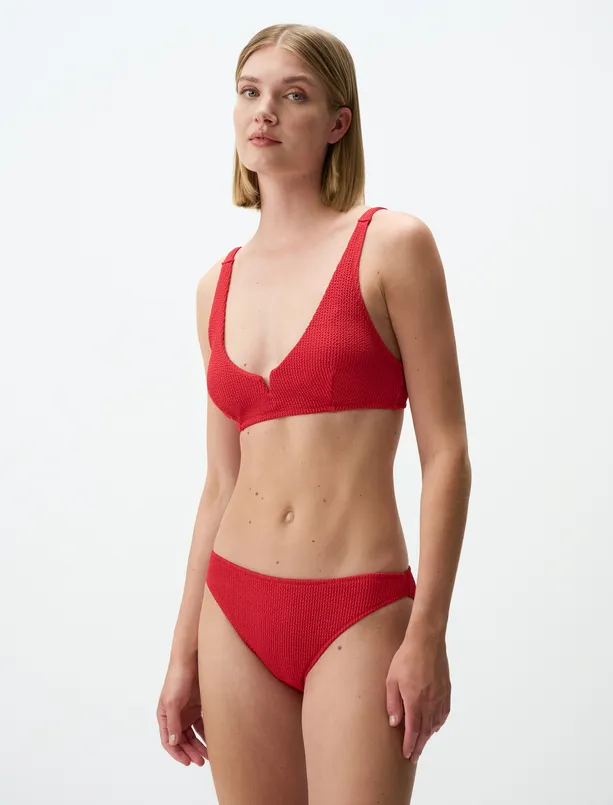 Women Red Basic Textured Bikini Bottom