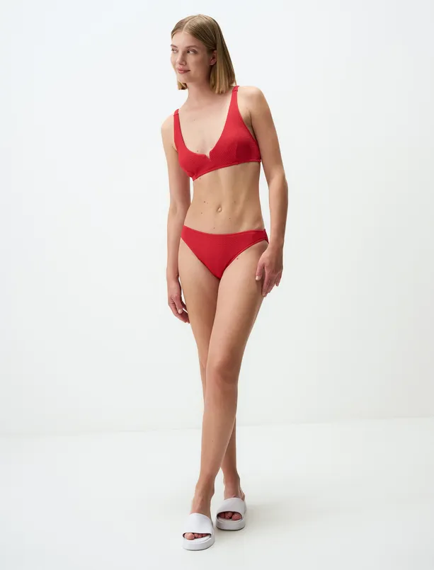 Women Red Basic Textured Bikini Bottom