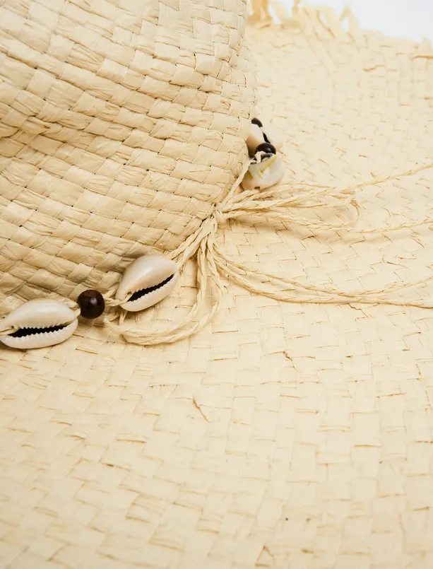 Women Dark Beige Seashell Straw Hat