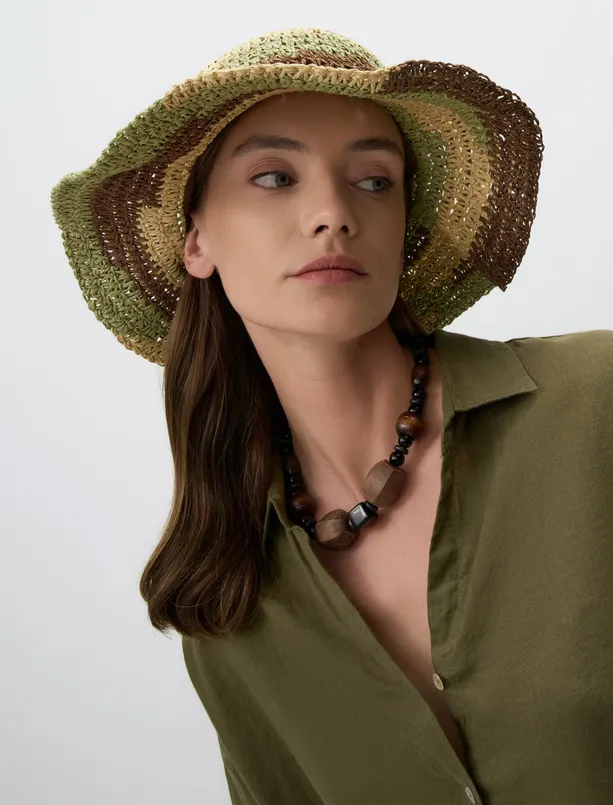 Women Mixed Ethnic Patterned Straw Hat
