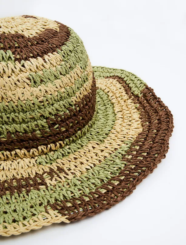 Bayan Karışık Etnik Desenli Hasır Şapka