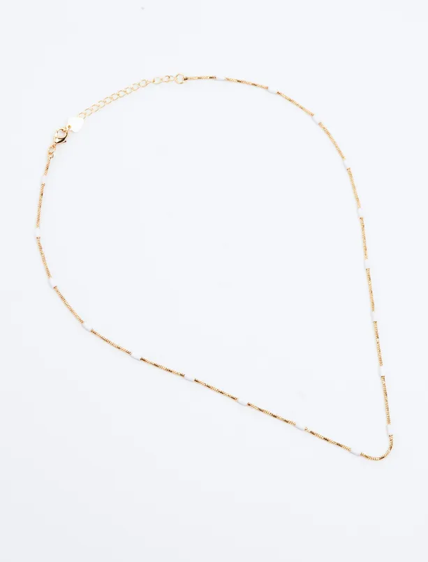 Women White Adjustable Necklace with Fine Stones