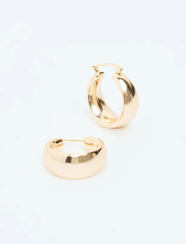 Bayan Sarı Kalın Halka Figürlü Modern Küpe