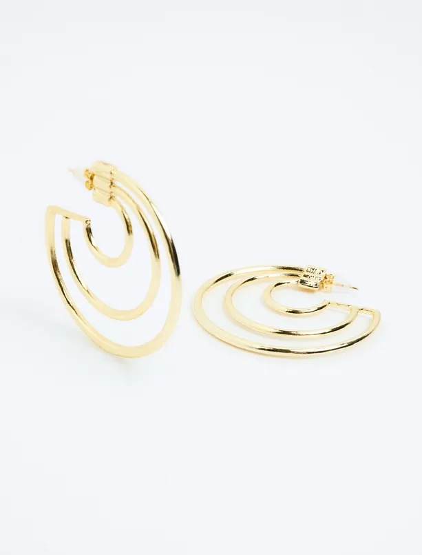 Women Yellow Geometric Figured Modern Hoop Earrings