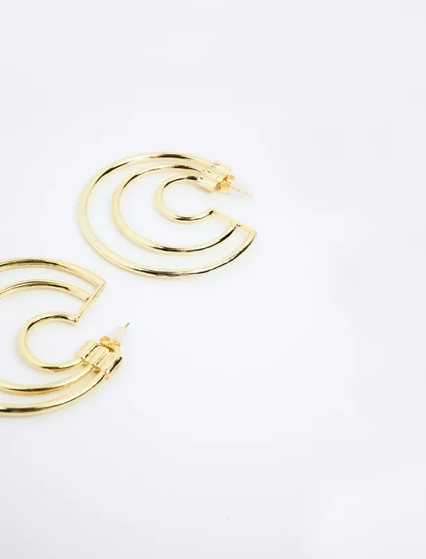 Women Yellow Geometric Figured Modern Hoop Earrings