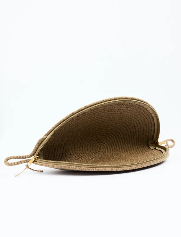 Bayan Bej Boncuk Detaylı Hasır Clutch Çanta