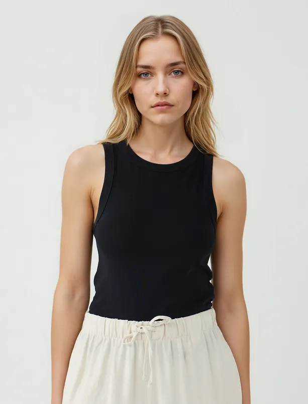 Women  Round Neck Slim Fit Sleeveless Knitted Tank Top