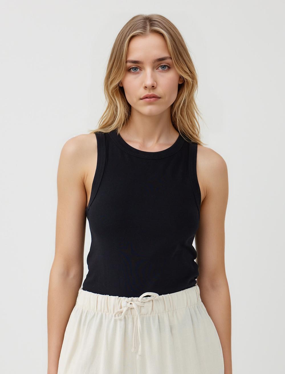 Yuvarlak Yaka Dar Kesim Kolsuz Örme Atlet