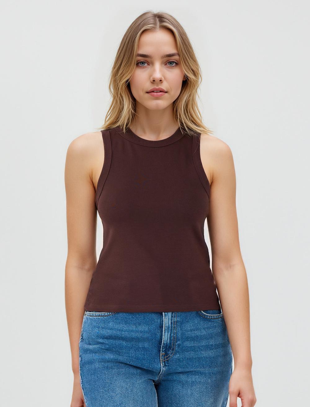 Yuvarlak Yaka Dar Kesim Kolsuz Örme Atlet