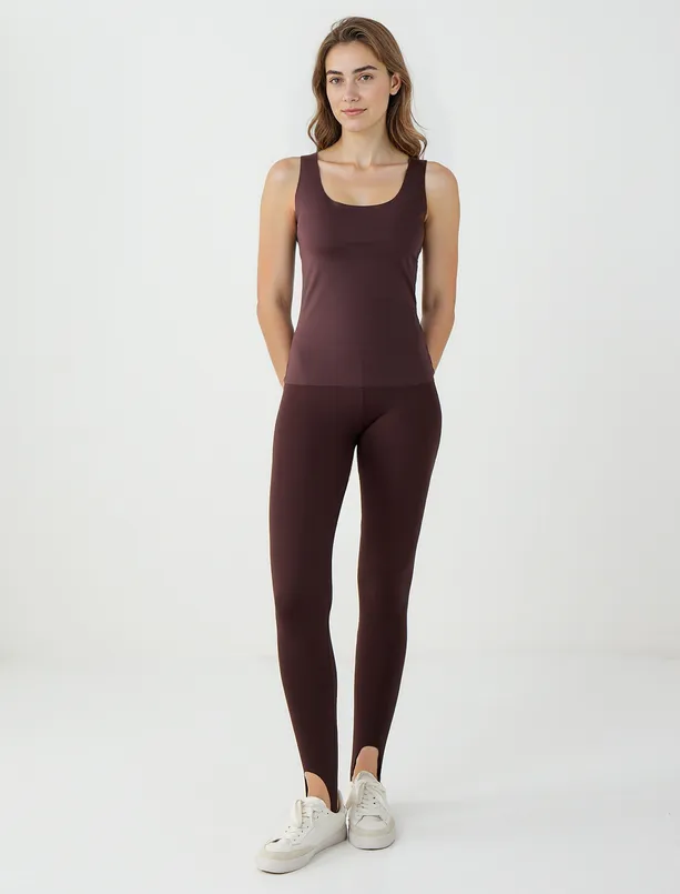 Women Brown Slim Fit Knitted U-Neck Tank Top
