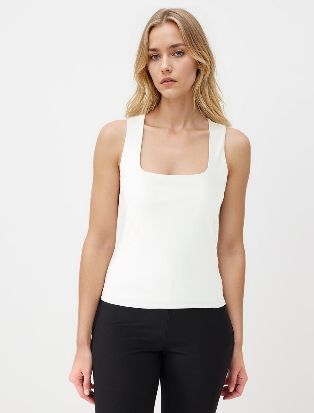 Dar Kesim Askılı Kare Yaka Örme Atlet